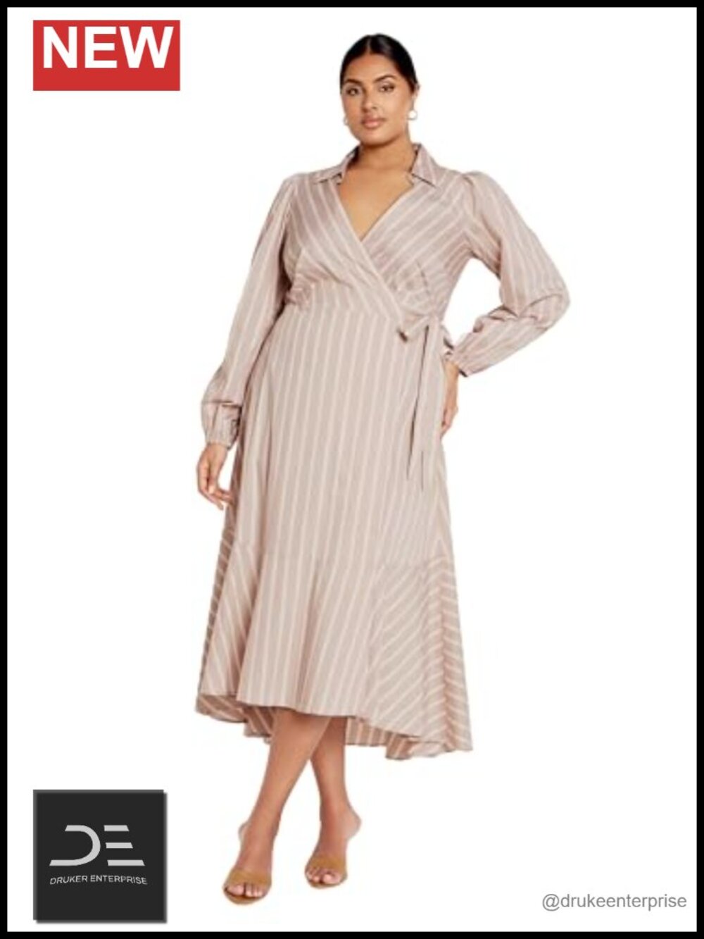 City Chic Selena Wrap Midi Dress Plus Size Long Sleeve Hi-Lo Party